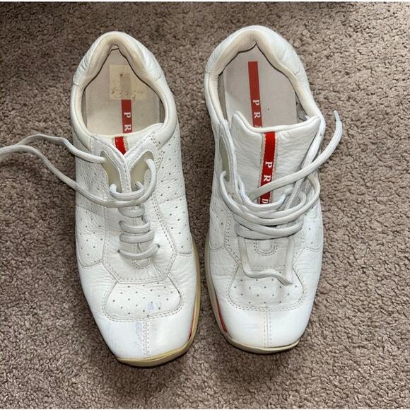 Vintage Prada White & Red Leather Shoes Sneakers EU 36 Women’s Size 5.5 - Picture 3 of 8